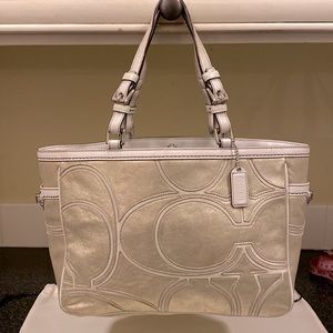 COACH buttery soft all leather tote.  Soft Champaign gold & white.  #9371